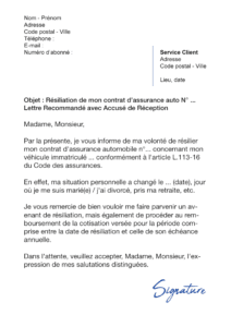 lettre de résiliation assurance auto avant écheance