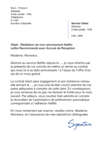 lettre de résiliation netflix