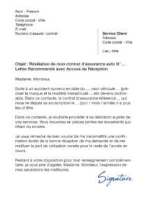 lettre de résiliation assurance auto accident