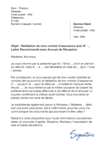 lettre de résiliation assurance auto suite à un décès