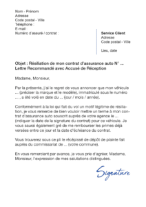 lettre de résiliation assurance auto vol