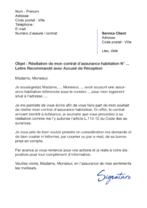 lettre de résiliation assurance habitation arrivant à échéance