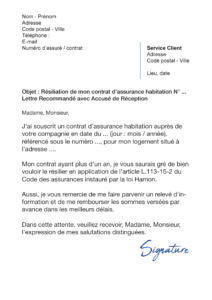 lettre de résiliation assurance habitation loi hamon