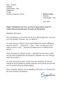 lettre de résiliation assurance moto