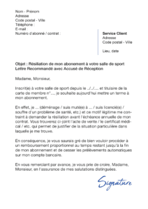 lettre de résiliation salle de sport Amazonia