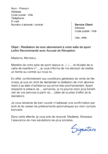 lettre de résiliation salle de sport neoness