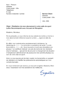 lettre de résiliation salle de sport orange bleue