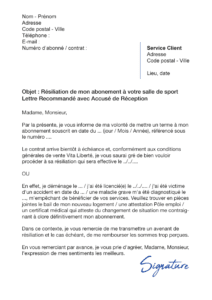 lettre de résiliation salle de sport vita liberté