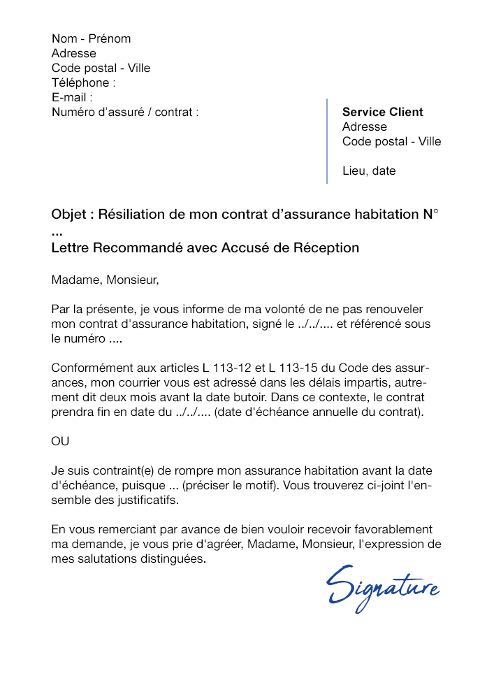 Lettre de résiliation groupama