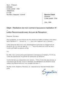 lettre de résiliation assurance habitation lcl