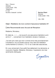 lettre de résiliation assurance habitation matmut