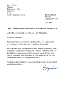 lettre de résiliation assurance habitation pacifica