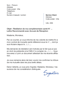 lettre de résiliation assurance santé cause adhésion Couverture maladie universelle complémentaire