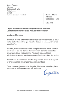 lettre de résiliation assurance santé harmonie mutuelle