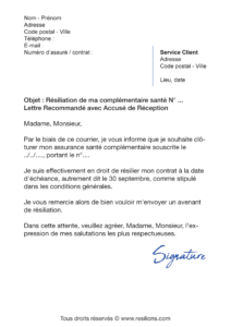 lettre de résiliation assurance santé lmde