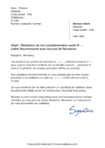 lettre de résiliation assurance santé loi chatel