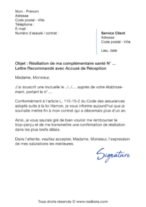 lettre de résiliation assurance santé loi hamon