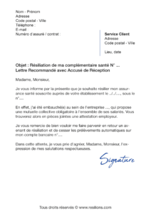 lettre de résiliation assurance santé mma