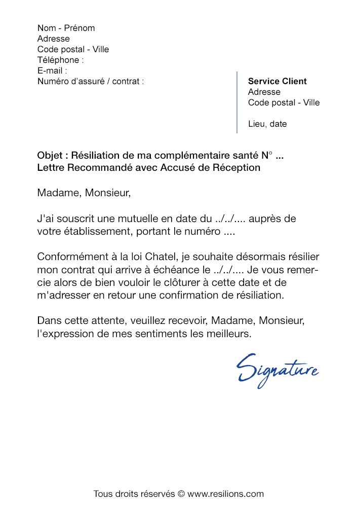 Lettre de résiliation Mutuelle Pacifica Modèle gratuit PDF et Word