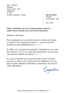 lettre de résiliation assurance santé uneo