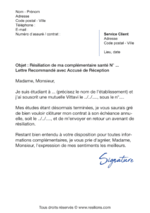 lettre de résiliation assurance santé vittavi