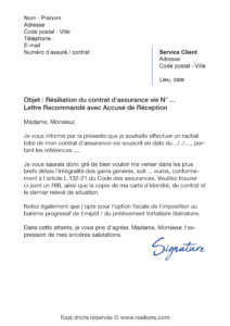 lettre de résiliation assurance vie crédit agricole