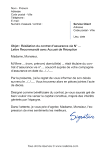 lettre de résiliation assurance vie suite à un décès