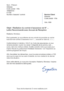 lettre de résiliation assurance vie rachat total du contrat