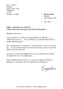 lettre de résiliation crédit à la consommation cetelem