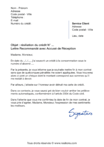 lettre de résiliation crédit à la consommation cofidis