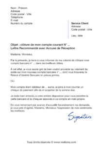 lettre de résiliation compte bancaire