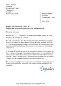 lettre de résiliation crédit renouvelable