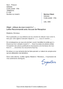 lettre de résiliation livret a