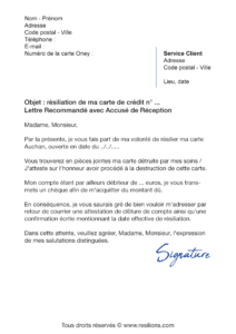 lettre de résiliation oney