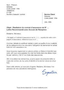 lettre de résiliation assurance vie la banque postale