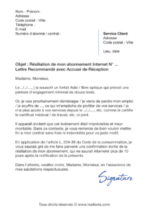 lettre de résiliation abonnement internet avant échéance