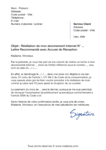 lettre de résiliation abonnement internet suite à un déménagement