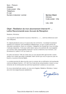 lettre de résiliation abonnement internet suite à un dysfonctionnement