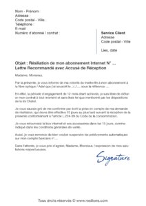 lettre de résiliation abonnement internet avec la loi chatel