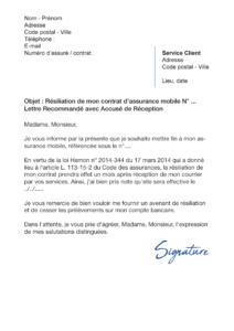 lettre de résiliation assurance mobile à échéance