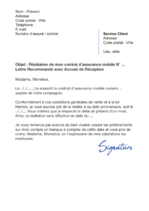 lettre de résiliation assurance mobile ace