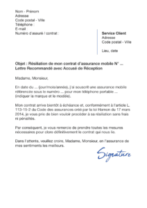 lettre de résiliation assurance mobile advise