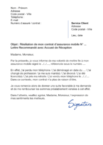 lettre de résiliation assurance mobile avant échéance