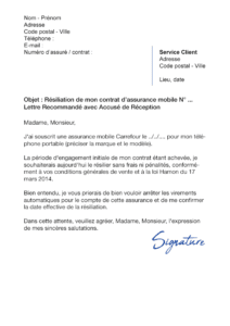 lettre de résiliation assurance mobile carrefour