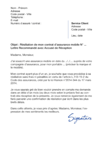 lettre de résiliation assurance mobile loi hamon