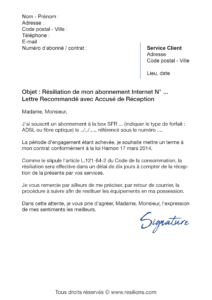 lettre de résiliation sfr box