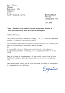 lettre de résiliation assurance mobile crédit agricole