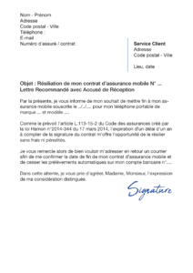 lettre de résiliation assurance mobile darty