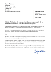 lettre de résiliation assurance mobile free