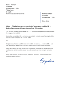 lettre de résiliation assurance mobile la poste mobile